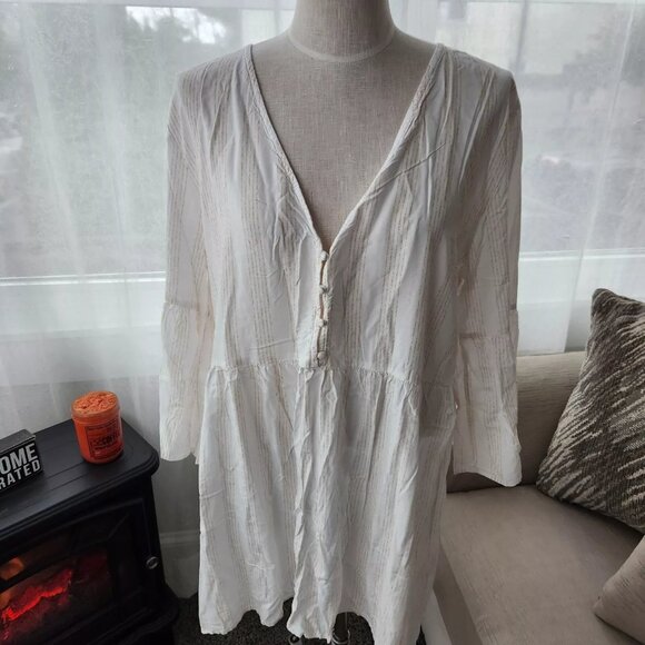 Summersalt Womens V Neck 3/4 Sleeved A Line Short Dress white Beige Large Bg6 - Picture 1 of 4